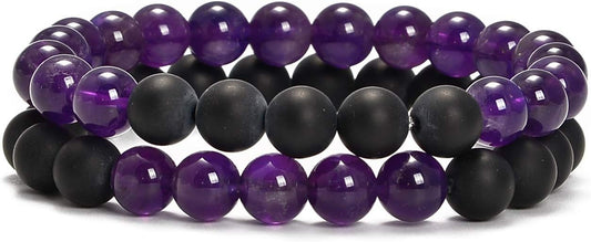 AD Beads 2Pcs His & Hers Distance Beads Bracelets Elastic Natural Stone Yoga Bracelet