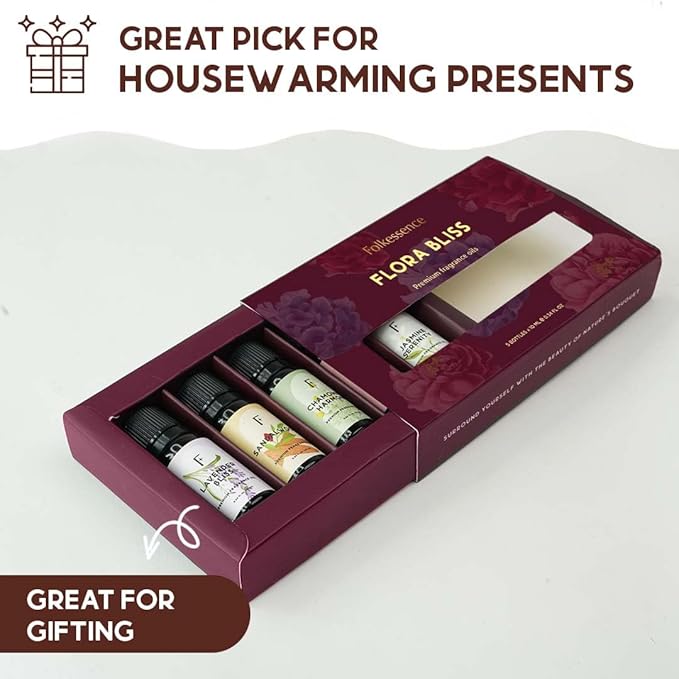 Folkulture Essential Oils for Home | Set of 5 (0.34 fl oz x 5) Sandalwood Essential Oil or Rose Diffuser Oils for Relaxation | Lavender Essential Oil or Chamomile Oil Scents | Jasmine Oil for Women