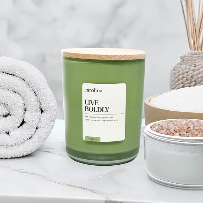 Carolina Live Boldly 16 oz Scented Candle, 2 Wick Wellness Relaxing Candle, 60H Burn Time, Ideal for Creating a Welcoming Home - Made in The USA