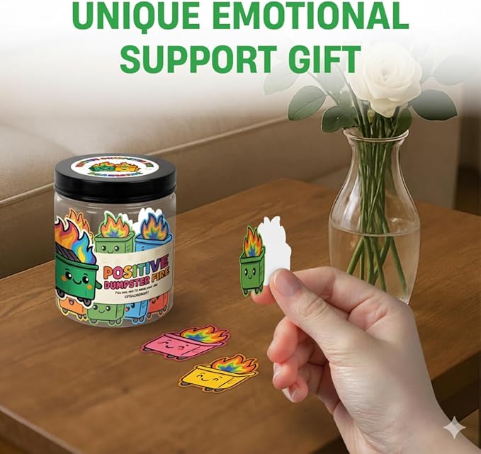 60 Positive Dumpster Fire Cards Jar, Affirmation Cards for Women, Emotional Support Gift, Funny Dumpster Fire Desk Accessories, Unique Zen Garden, Coworker Gifts for Women