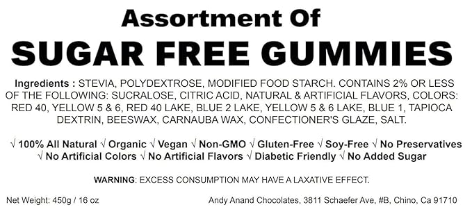 Andy Anand Chocolatier Sugar Free Gummies - Made with Agar & sweetened with Stevia Amazing & Decadent Treats, Diabetic Friendly Flavors, Delicious Birthday Gift, Gourmet Food, Mother's Day Gift (7 Oz)