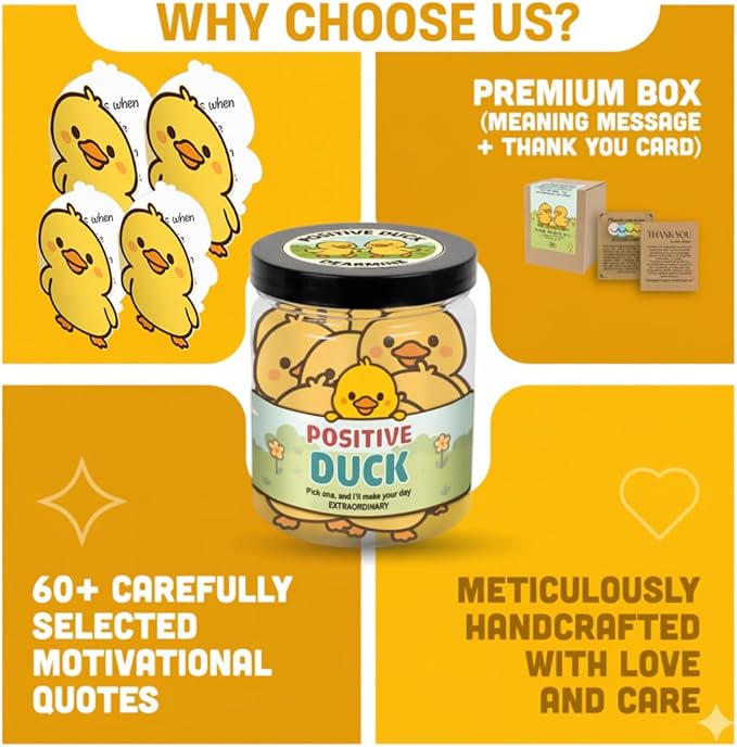 60 Positive Duck Cards Jar, Affirmation Cards for Women, Emotional Support Duck, Duck Gifts for Women, Duck Gifts, Duck Gift for Duck Lovers, Duck Bracelets, Positive Duck