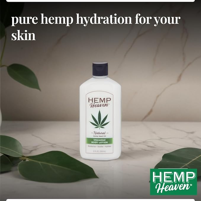 Hemp Heaven Lotion - Moisturizing Body Lotion with Natural Hemp Seed Oil & Unscented Scent, 12 oz, Paraben-Free Hemp Lotion for Women & Men, Made in USA, Soothes & Nourishes