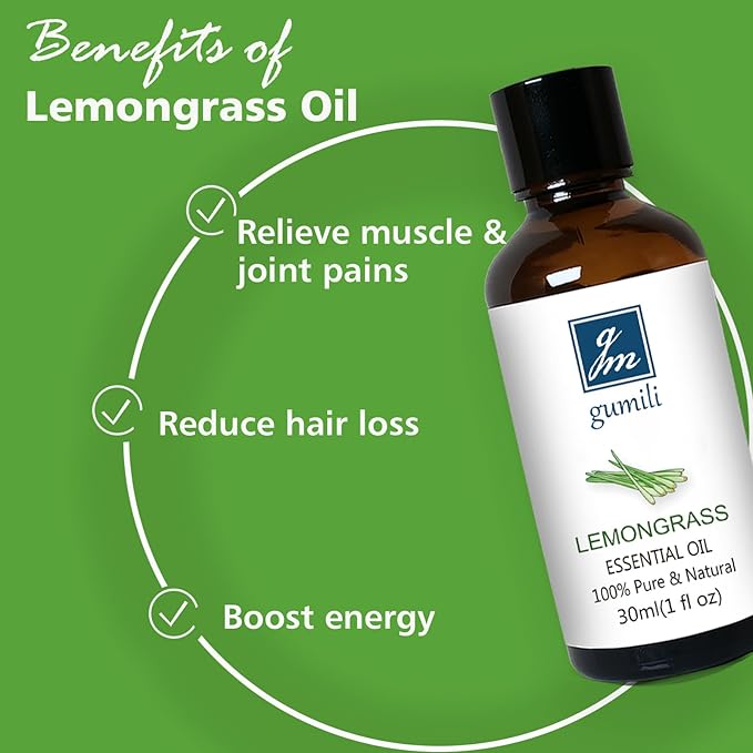 Lemongrass Essential Oil 1 Oz – 100% Pure Natural Lemongrass Oil for Diffuser, Skin, Body, Spray, Massage & DIY, Fresh Citrus Aroma