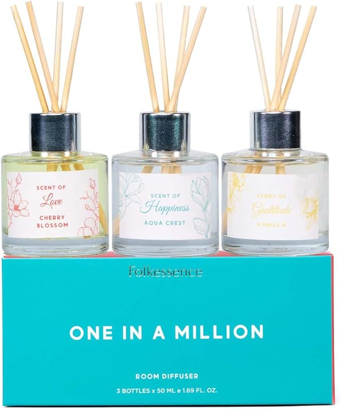 Folkulture Reed Diffuser Set of 3 with Sticks | Lavender Scent Diffusers for Home, Living Room, Office, Powder Room, Bathroom Accessories | Fragrance Oils with Natural Essential Oil |Million - 1.7 Oz