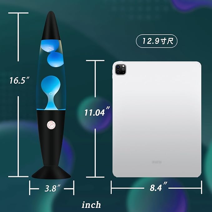 Blue 16 Inches Magma Liquid Motion Lamp with Black Base, Glitter Lamps for Adults and Kids Charged by Cord Night Light Cool Room Christmas Thanksgiving Day Decor for Kids Teen Girls Boys