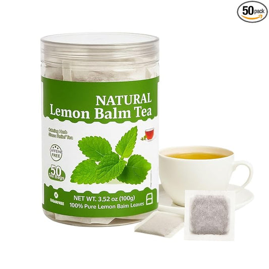 Lemon Balm Tea Bags – 50 Count | Dried Lemon Balm Leaves for Relaxation & Sleep | Calming Herbal Tea | Caffeine-Free