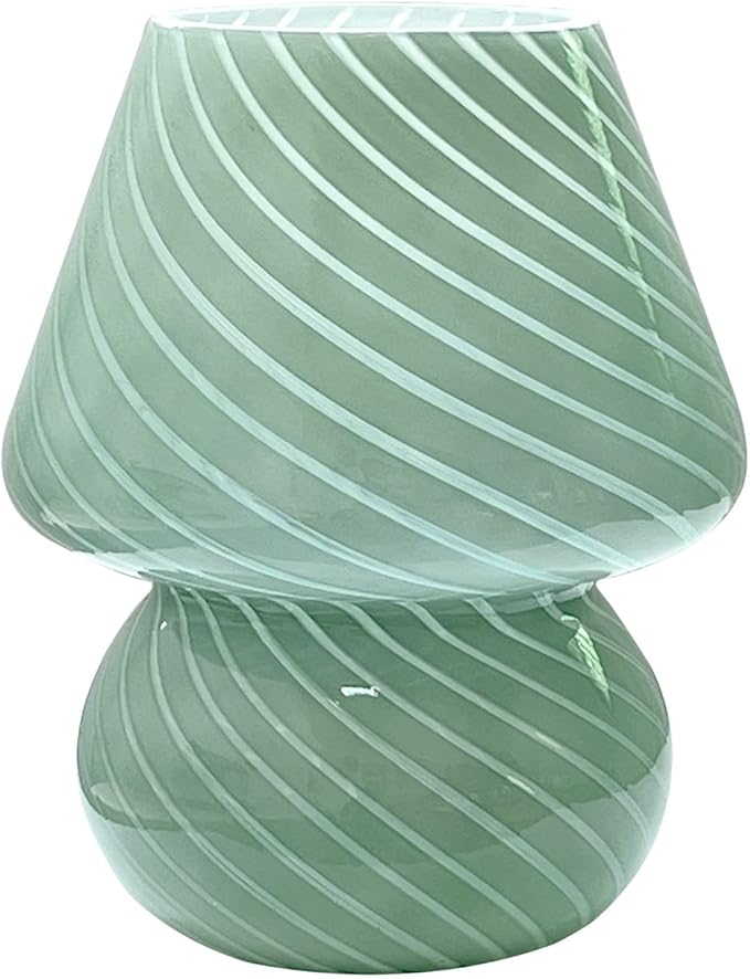 jonong Bedside Lamp Glass Striped Mushroom Table Lamp with 3 Color Modes LED Small Decorative Table Lamp for Gift Present,Suit for Bedroom, Living Room, Home Decor, Baby, Kids, Women (Green)
