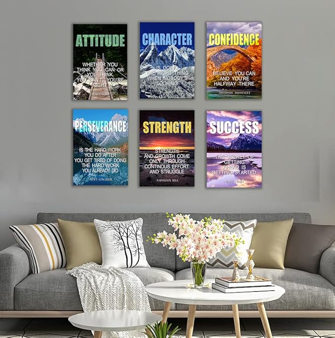 Inspirational Quotes Motto Wall Art，Motivational Office Wall Art Decoration Painting, Suitable for Library, School, Gym,Office， Living Room,Home Deco,Tabletop/Hanging,| 6-pack(38 x58 cm) Framed 3