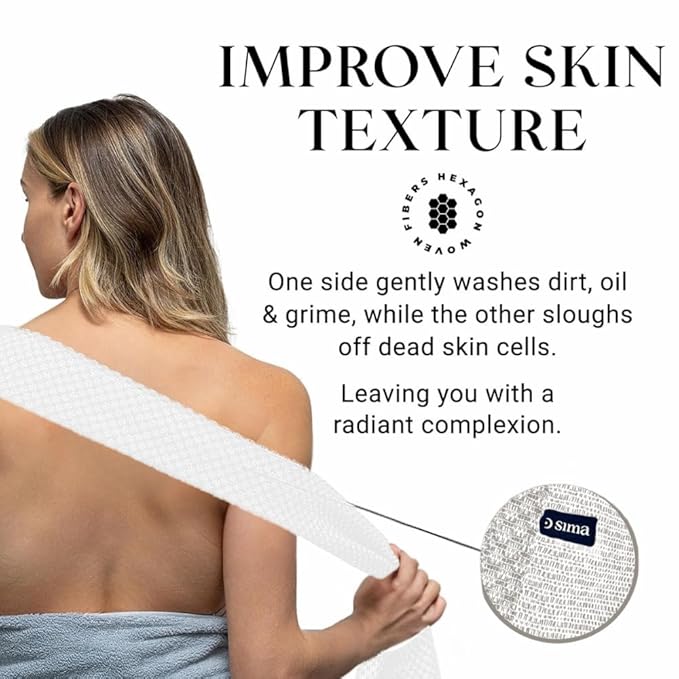 Exfoliating Washcloth Face & Body Scrub Towel - Japanese Exfoliating Towel with Hexagon Fibers, Body Scrubber with 2 Sides for Scrubbing & Washing, Extra Long (White, 3 Pack)