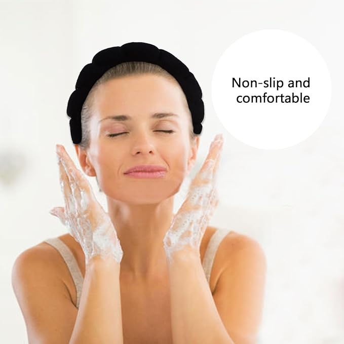AMCAMI 2 PCS Puffy Spa Headband for Women Sponge Headbands for Girls Terry Towel Cloth Fabric Head Band for Face Washing, Skincare, Makeup Removal, Facial Mask, Shower, Hair Accessories