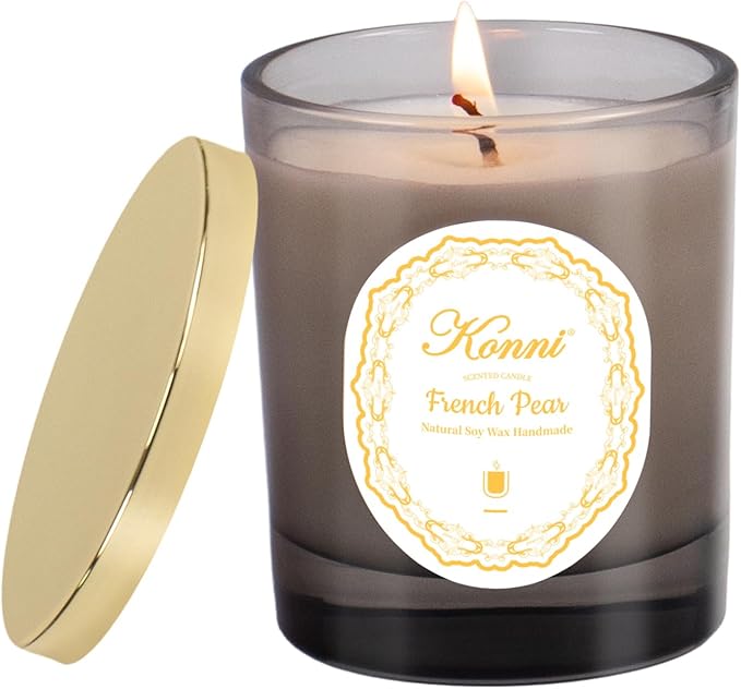 KONNI Scented Candles,Aromatherapy Candle, 7.4oz Natural Soy Wax Jar Candles, 40 Hour Burn Time, Home Scented Gift for Women & Men Christmas Birthday Mom Friends（French Pear）
