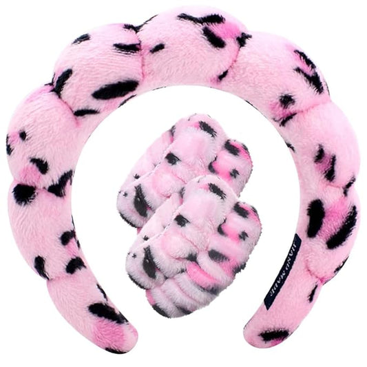 Spa Headbands for Washing Face Wristband Set Sponge Makeup Skincare Headband Wrist Towels Bubble Soft Terry Towel Cloth Hairband for Women Puffy Headwear Non Slip Thick Thin Hair
