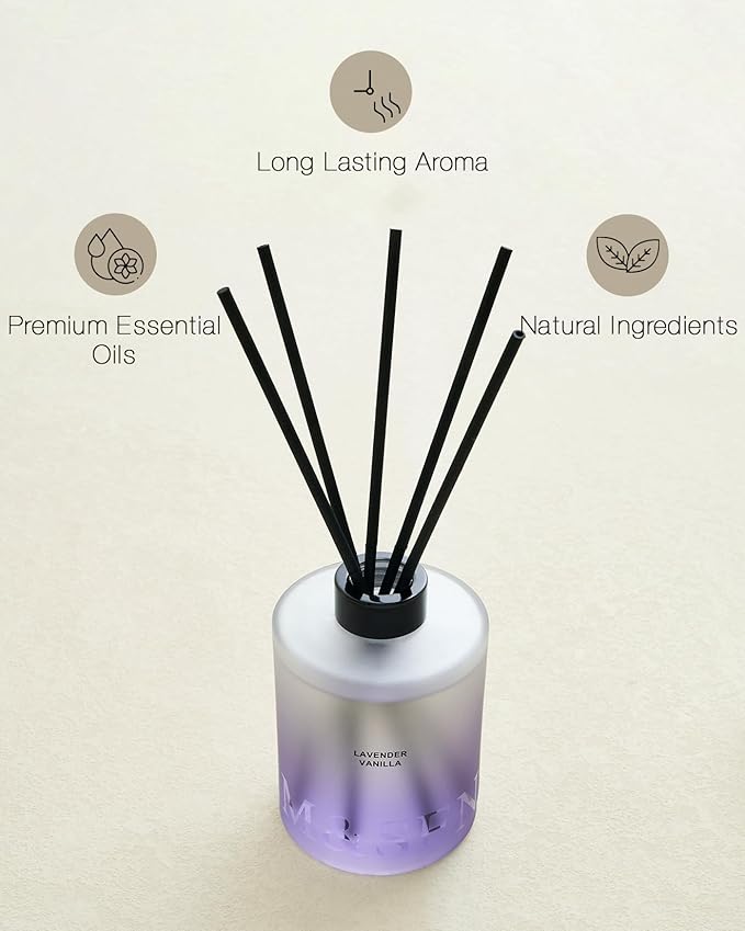M&SENSE Lavender Vanilla Reed Diffuser Set - 16.9 fl oz Long-Lasting Home Scent Diffuser with Sticks, Natural Essential Oil Diffuser Gift for Office, Bedroom Bathroom