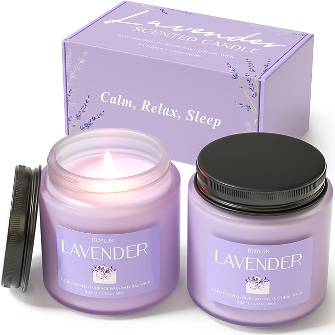 Lavender Candle, BOYUJK Scented Candles for Home, Scented Candle Set for Stress Relief and Promote Sleep, Candles Gifts for Women and Men