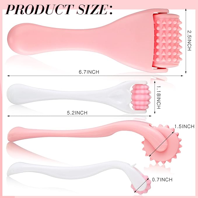 2 Pcs Muscle Roller Stick for Fascia Body Cellulite Face Massage - Manual Tools for Neck Arm Back Leg Relief - Deep Trigger Points Release (Pink)