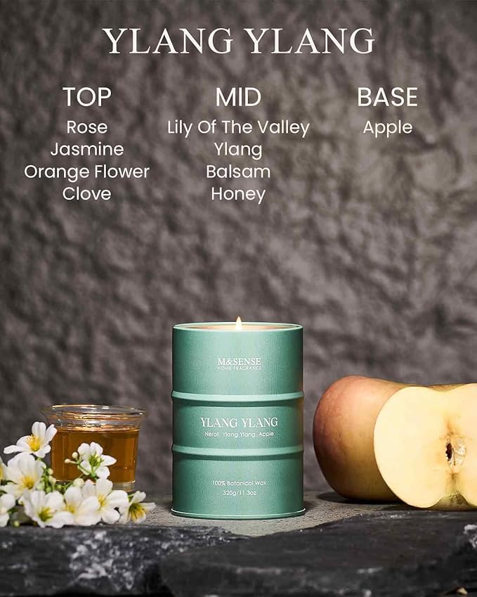 M&SENSE Ylang Ylang Scented Candles Natural Non Toxic, Aromatherapy Candle for Stress Relief Meditation Relaxing, Housewarming Gifts for Women Men, 11.3oz 70 Hour Long Burning