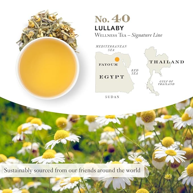 Steven Smith Teamaker Lullaby No. 40, Chamomile, Lemongrass, Lavender, Ashwagandha, Caffeine-Free, Organic Relaxing & Bedtime Wellness, Sugar-Free, Herbal Tea Bags, 15 Sachets, 0.95oz each