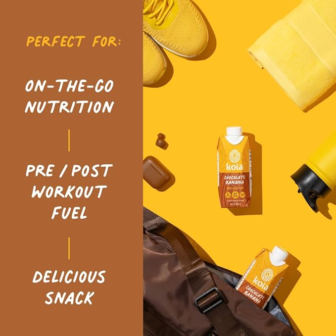 Koia Plant Based Protein Shake, Chocolate Banana, 20g Protein, 5g Sugar, 6g Prebiotic Fiber, 21 Vitamins & Minerals, Meal Replacement Drinks, Dairy-Free, Gluten-Free, Non-GMO, 11 Fl Oz (Pack of 12)