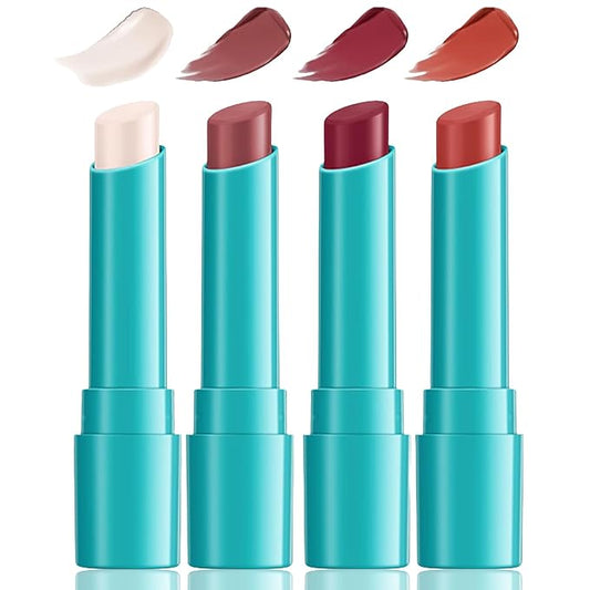 Cosmetics Lip Tint Hydrating, 4 Color Pcs Tinted Lip Balm Set for Women and Girls, Lip Stain Long Lasting Waterproof, Natural Ingredients Vitamin E Sheer Strength Moisturizing Lipstick Crayon