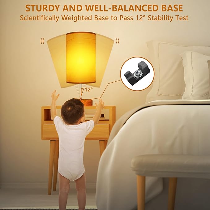 HiBay 17.75" Touch Bedside Table Lamps Set of 2 with USB Charging Ports & AC Outlet, Farmhouse Wood-Grain Nightstand Lights for Bedroom, Living Room, Kids Room, 3-Way Dimmable, E26 LED Bulb Included