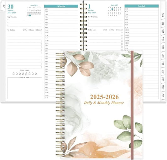 2025-2026 Daily & Monthly Planner - One Page Per Day, Daily Planner from July 2025 to June 2026, Planner 2025-2026 with 12 Monthly Tabs, 8.5" x 11", Rose Leaf