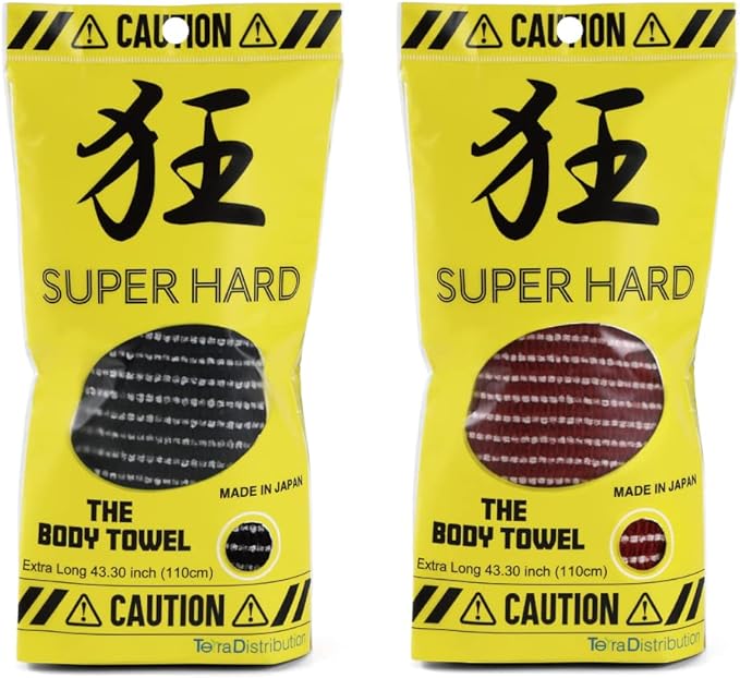 Exfoliating Washcloth [Made in Japan] Extra Long Exfoliating Towel Special Texture Makes Fluffy Foam Lather, Back Scrubber, Dead Skin Cell Remover, Loofah for Women and Men (2pcs Set(Black, Red))