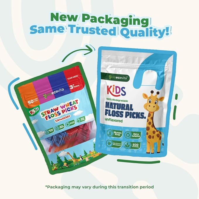 Unflavored Biodegradable Kids Flossers - Dental Floss Picks for Children | Fluoride & Plastic-Free | Colorful & Fun Animal Floss Sticks | Eco Friendly, Vegan, Natural (200 Pack)