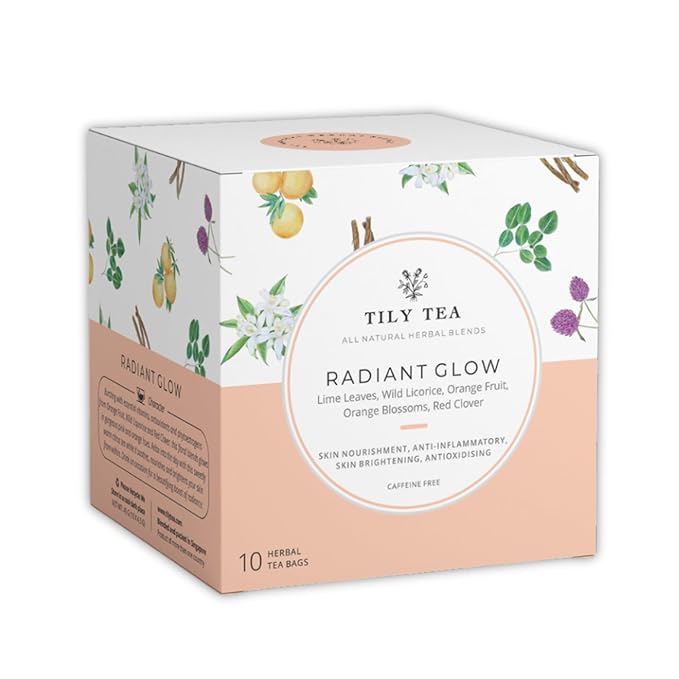 Tily Tea Radiant Glow Herbal Tea - Natural Tea to Support Skin Nourishment - Solomon Seal for A Glowing Complexion - Caffeine Free - 10 Plastic-Free Tea Bags