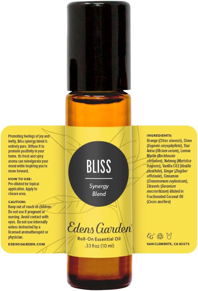 Edens Garden Bliss Essential Oil Roll-On Blend- 100% Pure Premium Grade, Natural, Therapeutic, Aromatherapy, Kid & Skin Safe, The Best for Wellness, Relaxation, Gifts Pre-Diluted 10 ml (.33 fl oz)