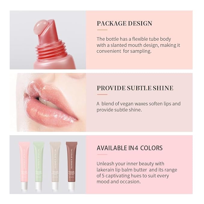 4 PCS Summer Lip Glossy Butter Balm Set, Tinted Lip Balm Long-Lasting Hydrating and Moisturizer, Glitter Lip Glossy Soften Dry Lips and Lip Care, Christmas, Birthdays Gifts for Women and Teen Girls