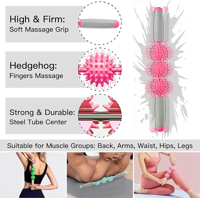 Fascia Muscle Roller, Cellulite Massager Fascia Roller for Cellulite and Sore Muscles, Neck, Leg, Back, Pressure Trigger Point Body Roller Deep Tissue Massage Stick Tools - 3 Massage Balls
