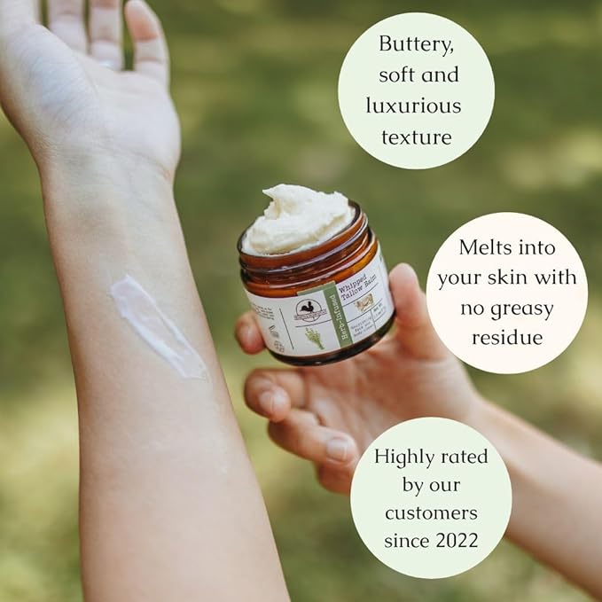 Hearth and Homestead: Handmade Whipped Tallow Balm (Unscented/Herb-Infused) - Organic Body Butter with Infused Olive Oil, for Eczema, Rosacea, Baby - 1.3 oz