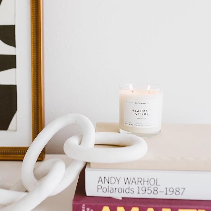 Calyan Wax Co. 2 Wick Candle, Sea Mist + Freesia Scented Candle, 37 Hour Burn Time, Aromatherapy Soy Candles, Non Toxic & Vegan Soy Wax, Glass Tumbler Scented Candles, 12.5oz