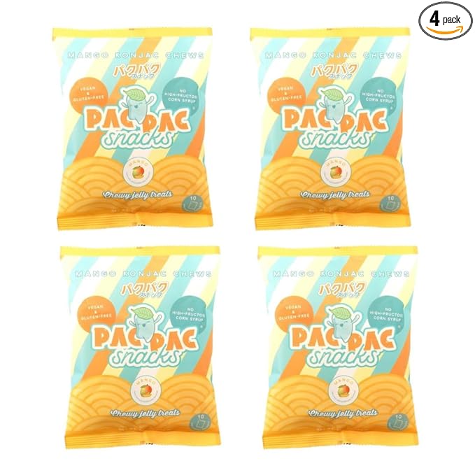 Mango Konjac Chews | Premium Konjac Jelly Treats | 4pack 10 Sachets per bag | Vegan, Gluten-Free, Low-Calorie | Crafted in Japan | Only 4g Sugar, 0g Fat per Serving | Refreshing Fruit Snack for Weight Management