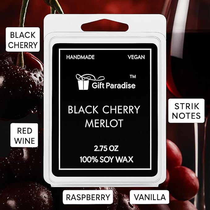 Black Cherry Merlot Wax Melts – Set of 3 (2.75 oz Each) – Hand Poured Soy Wax, Fruity Wine-Inspired Fragrance, Long Lasting & Gift-Ready