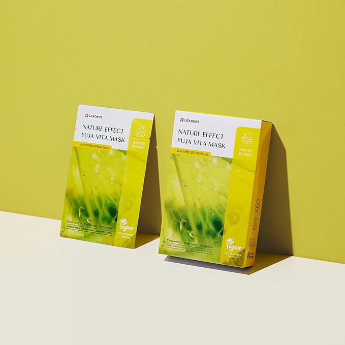 LEADERS Nature Effect Yuja Vita Mask - Helps Hydrate Skin, Serum Content, Vegan Certified - 10 Sheets