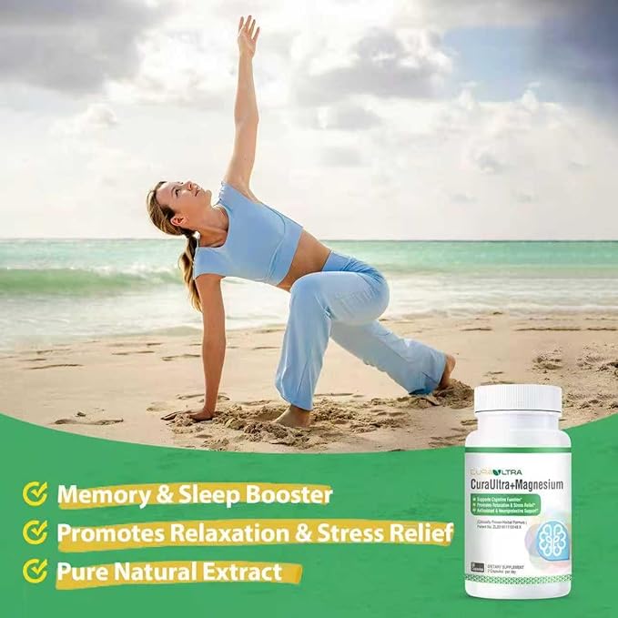 CuraUltra Magnesium Capsules, Magnesium Oxide and Glycinate Extra Strength, with Vitamin B6, B12, Turmeric for Memory, Focus & Relax, Boost Immunity & Sleep, Support Brain Health, 60 Count