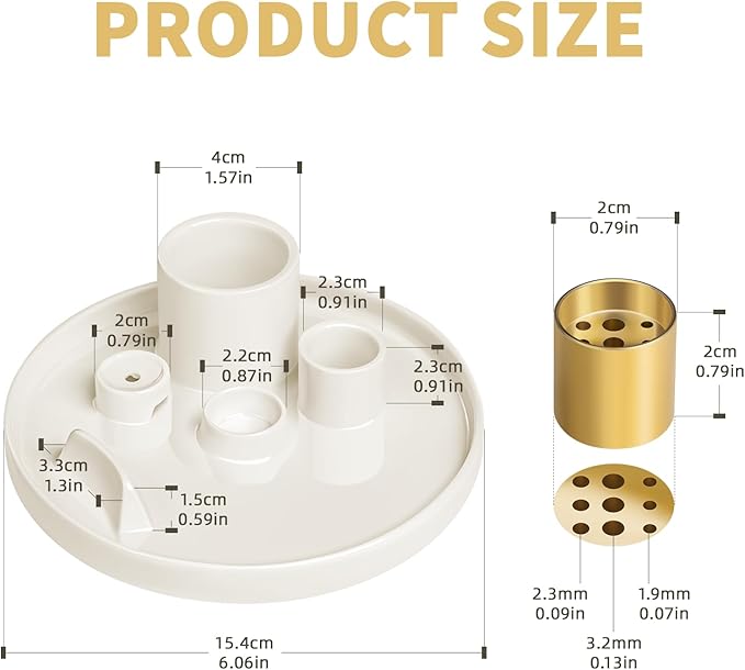 Luvan Palo Santo Holder, 5 in 1 Incense Holder for Burning Sage, Candle, Incense Sticks and Backflow Incense Cones - 6.06" Ceramic Ash Catcher Tray for Meditation Room Home Zen Decor