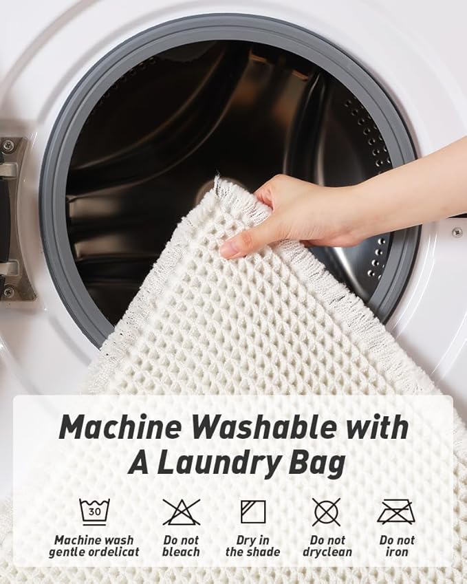 AMOAMI Upgraded Waffle Bath Mat, Super Absorbent Non Slip Bath Mats for Bathroom Floor, Machine Washable Bathroom Boho Rugs with Tassels, Rubber Backed Bathroom Mats, Ultra Soft, 20" x 32"