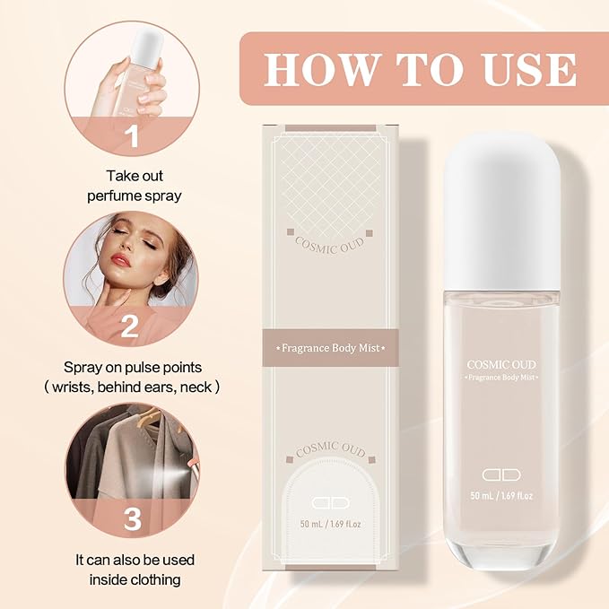 Body Mist Spray – Citrus & Floral Fragrance for Women – Daily Shower Mist & Refreshing Scent – 50ml Travel Size (COSMIC OUD)