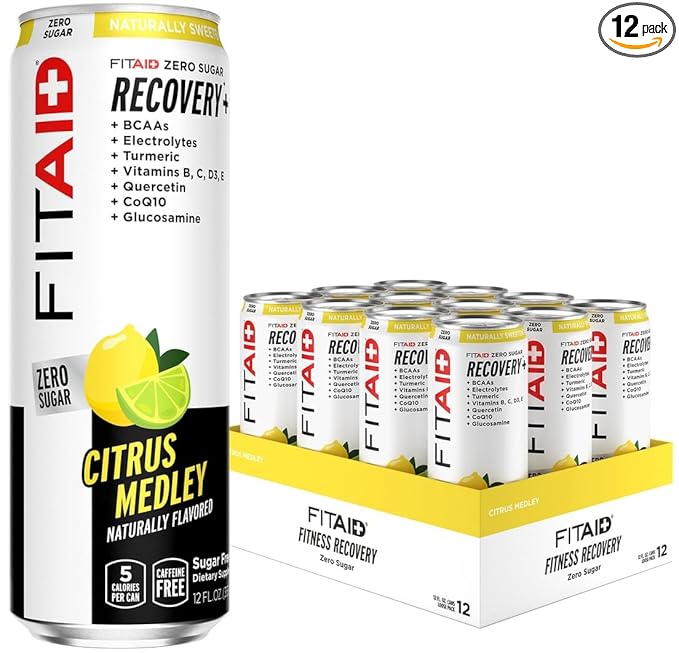 FITAID ZERO, Keto-Friendly, Number 1 Post-Workout Recovery Drink, Contains Zero Sugar, BCAAs, Glucosamine, 5 Calories, 12 Fl Oz (Pack of 12)