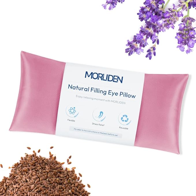 Lavender Eye Pillows for Relaxation, Yoga Eye Pillow for Meditation, Microwavable Weighted Eye Pillow for Yoga, Moist Heat & Cold Eye Compress with Aromatherapy (Pink)