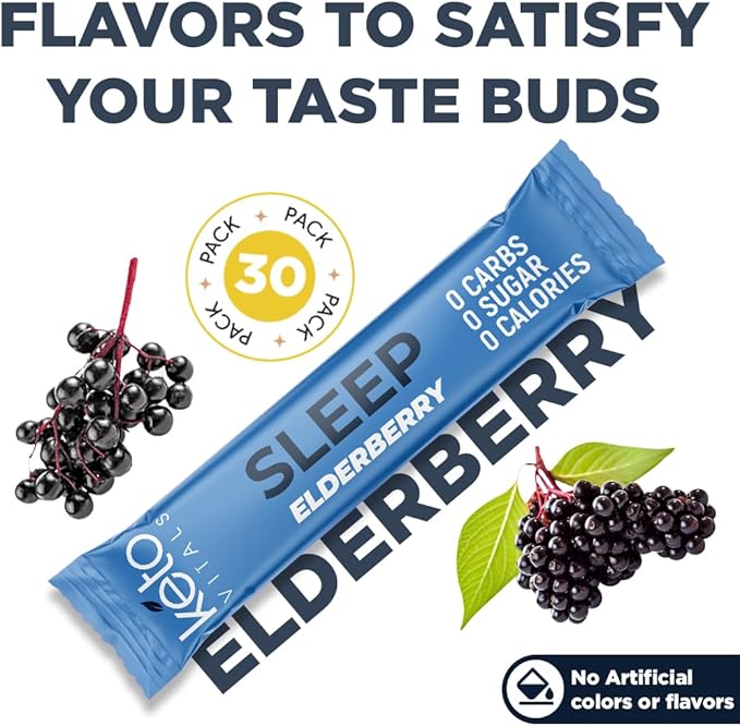 Keto Vitals Sleep Drink Electrolyte Sleep Powder Packets - Fast-Acting Sleep Blend of Melatonin 3mg, GABA, L-Theanine, & Ashwagandha - Elderberry, 30 Count