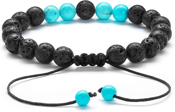 Hamoery Men Women 8mm Lava Rock Aromatherapy Anxiety Essential Oil Diffuser Bracelet Braided Rope Natural Stone Yoga Gifts Beads Bracelet Bangle-21017