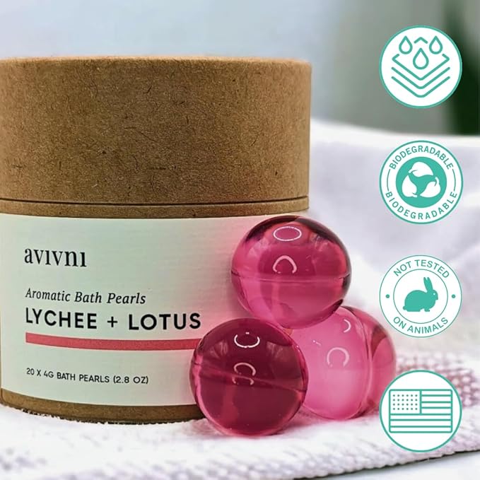 Avivni Moisturizing Bath Oil Beads (15 Pearls), Coconut Oil, Monoi Oil, Soothing Tropical Scent, Biodegradable, Recyclable Container, Mother's Day