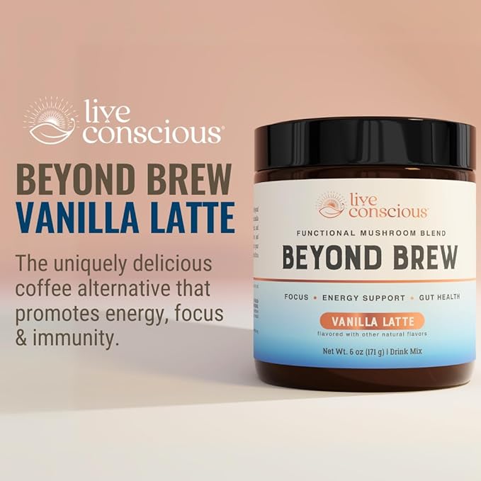 Beyond Brew Vanilla Latte Coffee Alternative - Mushroom Complex w/Lion’s Mane, Reishi, Cordyceps & Chaga for Sustained Focus, Energy & Immunity Support. Prebiotics & Probiotics Support Gut Health (Pa