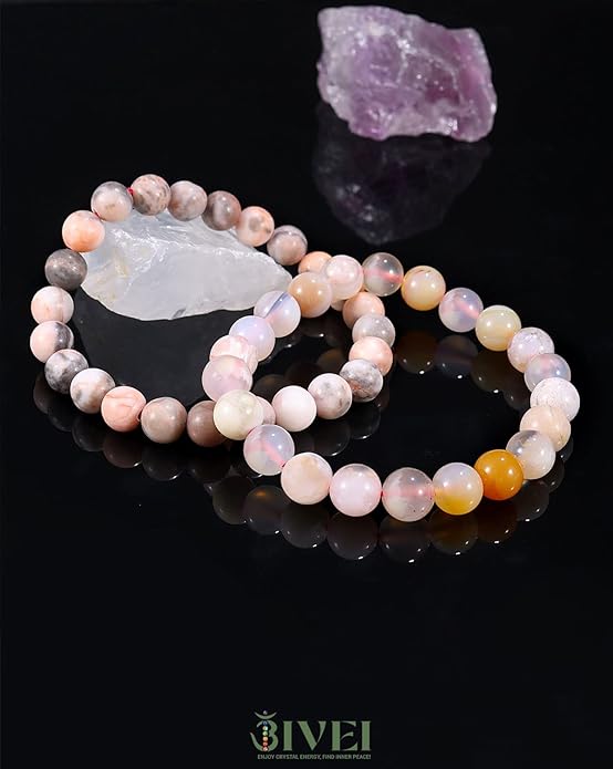 Bivei Natural Gemstone Semi Precious Healing Crystals Handmade Stretchy Round Beads Bracelet, Enhance Positive Energy
