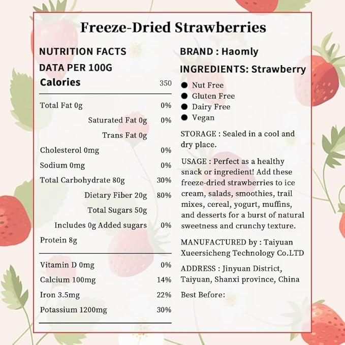 Haomly Freeze Dried Strawberries,5.3oz/150g,100% Natural Freeze Dried Strawberry Slices,Dehydrated Strawberries Bulk for Baking, Cooking, Flavorful,No Additives, No Sugar Added