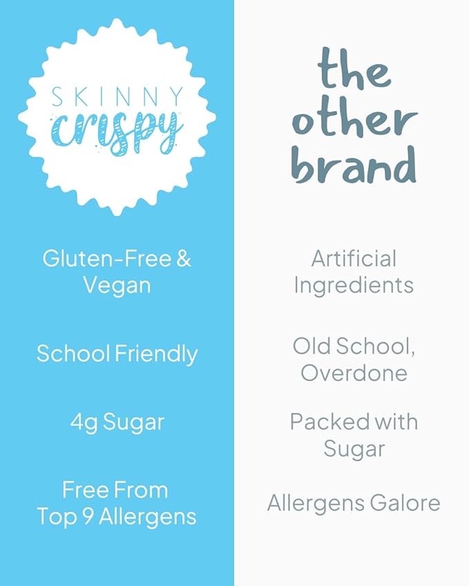 Skinny Crispy Original Vanilla Rice Treats – Low Sugar (4g), Vegan, Gluten-Free, Dairy-Free, Non-GMO, Top 9 Allergen-Free, Healthy Snack Bars, 15 Count